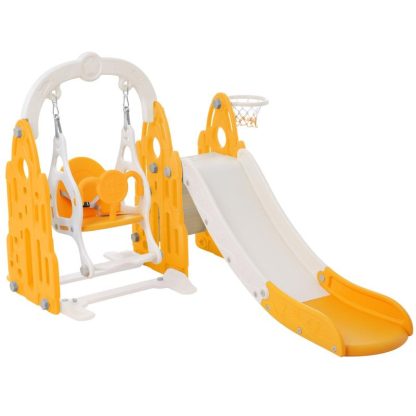 Swing Sets |  4 In 1 Toddler Slide And Swing Set Kids Freestanding Climber Slide Playset With Basketball Hoop Rocket Themed Slide Sports & Fitness Swing Sets