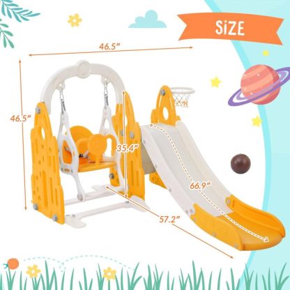 Swing Sets |  4 In 1 Toddler Slide And Swing Set Kids Freestanding Climber Slide Playset With Basketball Hoop Rocket Themed Slide Sports & Fitness Swing Sets