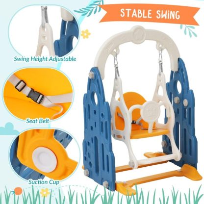 Swing Sets |  4 In 1 Toddler Slide And Swing Set Kids Freestanding Climber Slide Playset With Basketball Hoop Rocket Themed Slide Sports & Fitness Swing Sets