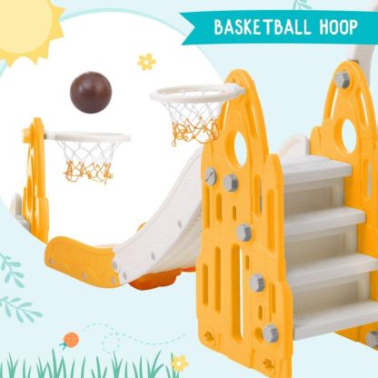 Swing Sets |  4 In 1 Toddler Slide And Swing Set Kids Freestanding Climber Slide Playset With Basketball Hoop Rocket Themed Slide Sports & Fitness Swing Sets