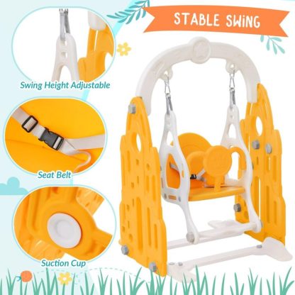 Swing Sets |  4 In 1 Toddler Slide And Swing Set Kids Freestanding Climber Slide Playset With Basketball Hoop Rocket Themed Slide Sports & Fitness Swing Sets