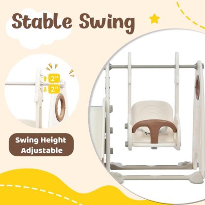 Swing Sets |  4 in 1 Toddler Slide and Swing Set, Kids Playground Climber Slide Playset Freestanding Combination with Basketball Hoop Sports & Fitness Swing Sets