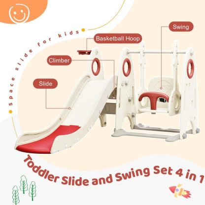 Swing Sets |  4 in 1 Toddler Slide and Swing Set, Kids Playground Climber Slide Playset Freestanding Combination with Basketball Hoop Sports & Fitness Swing Sets