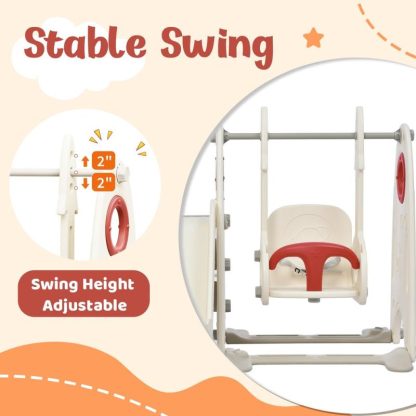 Swing Sets |  4 in 1 Toddler Slide and Swing Set, Kids Playground Climber Slide Playset Freestanding Combination with Basketball Hoop Sports & Fitness Swing Sets