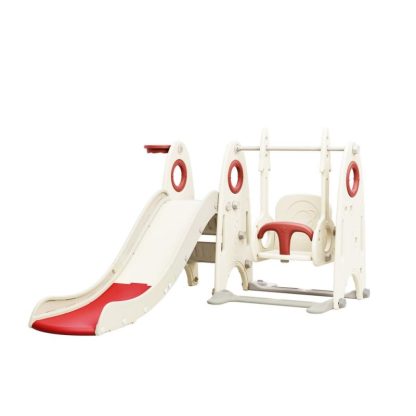 Swing Sets |  4 in 1 Toddler Slide and Swing Set, Kids Playground Climber Slide Playset with Basketball Hoop,Freestanding Combination Sports & Fitness Swing Sets