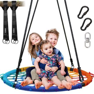 Swing Sets |  40 inch Spider Web Saucer Swing with Straps and Swivel Sports & Fitness Red