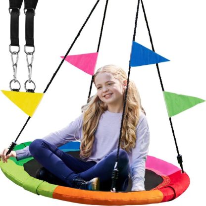 Swing Sets |  40 Inch Tree Swing Saucer with Hanging Straps Swings for Kids – Multicolor Sports & Fitness Swing Sets