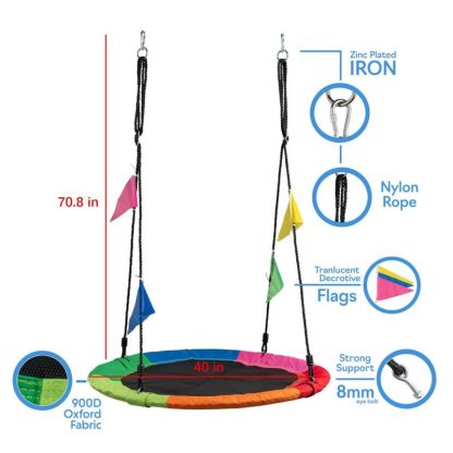 Swing Sets |  40 Inch Tree Swing Saucer with Hanging Straps Swings for Kids – Multicolor Sports & Fitness Swing Sets