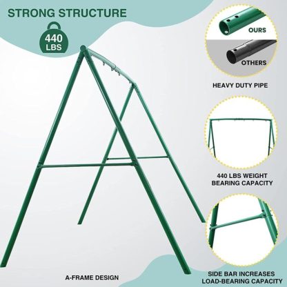 Swing Sets |  440lbs Extra Large Metal Swing Frame with 5 Hanging Hooks Sports & Fitness Green