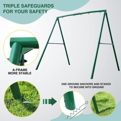 Swing Sets |  440lbs Extra Large Metal Swing Frame with 5 Hanging Hooks Sports & Fitness Green