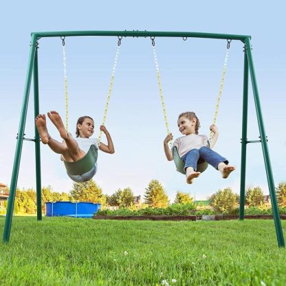 Swing Sets |  440lbs Extra Large Metal Swing Frame with 5 Hanging Hooks Sports & Fitness Green