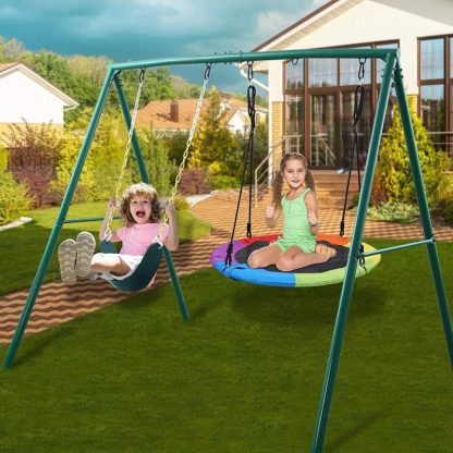 Swing Sets |  440lbs Extra Large Metal Swing Frame with 5 Hanging Hooks Sports & Fitness Green