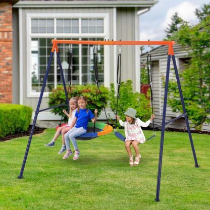 Swing Sets |  45″ Saucer Swing with Stand for Kids 2 Seat Sports & Fitness Swing Sets