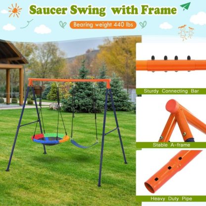 Swing Sets |  45″ Saucer Swing with Stand for Kids 2 Seat Sports & Fitness Swing Sets