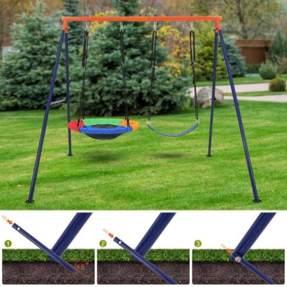 Swing Sets |  45″ Saucer Swing with Stand for Kids 2 Seat Sports & Fitness Swing Sets