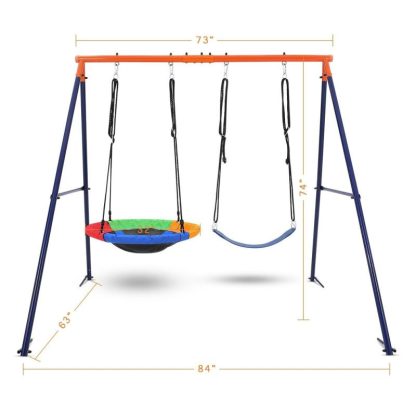 Swing Sets |  45″ Saucer Swing with Stand for Kids 2 Seat Sports & Fitness Swing Sets