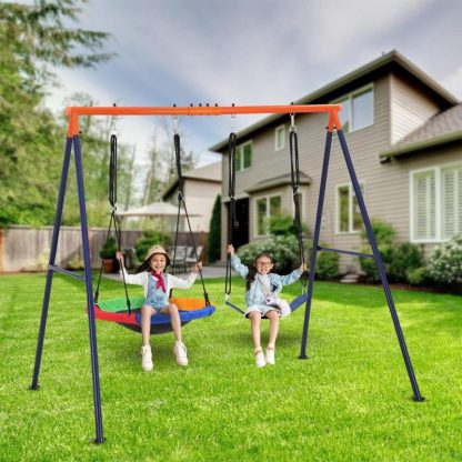 Swing Sets |  45″ Saucer Swing with Stand for Kids 2 Seat Sports & Fitness Swing Sets