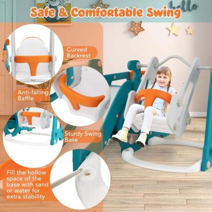 Swing Sets |  5-in-1 Baby Indoor Toddler Slide Set w/ Basketball Hoop & Swing Sports & Fitness Swing Sets