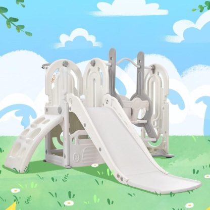 Swing Sets |  5 in 1 Kids Playground Freestanding Climber and Slide Set, with Swing and Basketball Hoop Playset for Outdoor Sports & Fitness Swing Sets