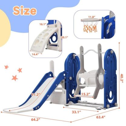 Swing Sets |  5 in 1 Kids Playground Freestanding Climber and Slide Set, with Swing and Basketball Hoop Playset for Outdoor Sports & Fitness Swing Sets