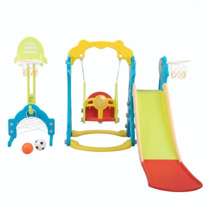 Swing Sets |  5 in 1 Long Slide w/ Basketball Hoops,Football gate,Ringtoss,Swing Set Sports & Fitness Swing Sets