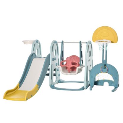 Swing Sets |  5-in-1 Multi-Activity Toddler Playset Backyard Toy w/ Basketball Hoop Sports & Fitness Multi