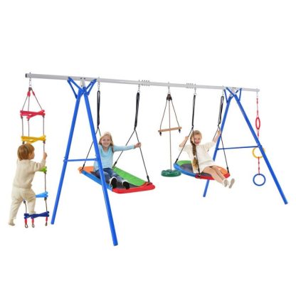 Swing Sets |  5 in 1 Outdoor Toddler Swing Set for Backyard, Playground Swing Sets with Steel Frame, Multifunction Playsets Sports & Fitness Swing Sets