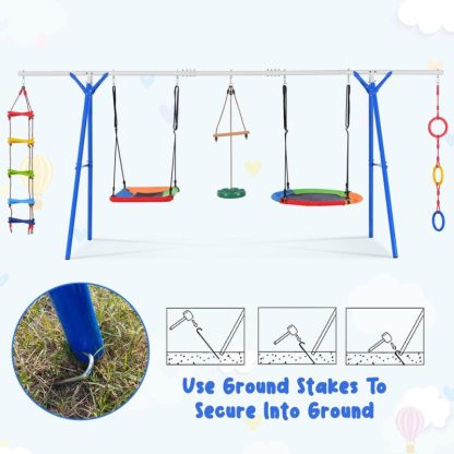 Swing Sets |  5 in 1 Outdoor Toddler Swing Set for Backyard, Playground Swing Sets with Steel Frame, Multifunction Playsets Sports & Fitness Swing Sets