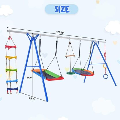 Swing Sets |  5 in 1 Outdoor Toddler Swing Set for Backyard, Playground Swing Sets with Steel Frame, Multifunction Playsets Sports & Fitness Swing Sets