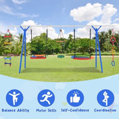 Swing Sets |  5 in 1 Outdoor Toddler Swing Set for Backyard, Playground Swing Sets with Steel Frame, Multifunction Playsets Sports & Fitness Swing Sets