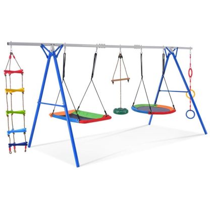 Swing Sets |  5 in 1 Outdoor Toddler Swing Set for Backyard, Playground Swing Sets with Steel Frame, Multifunction Playsets Sports & Fitness Swing Sets