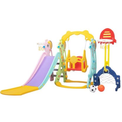 Swing Sets |  5 in 1 Slide and Swing Playing Set Sports & Fitness Swing Sets