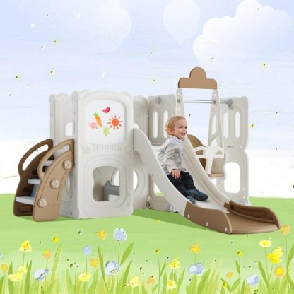 Swing Sets |  5 in 1 Toddler Slide and Swing Set, Kids Playground Climber Slide Playset with Drawing Whiteboard Sports & Fitness Swing Sets