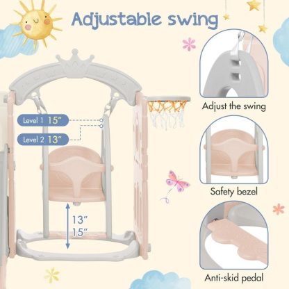 Swing Sets |  5 in 1 Toddler Slide and Swing Set with Basketball Hoop Sports & Fitness Swing Sets