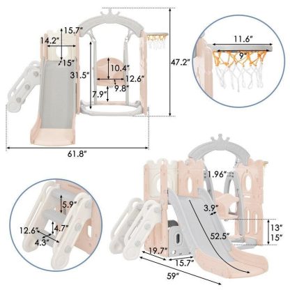 Swing Sets |  5 in 1 Toddler Slide and Swing Set with Basketball Hoop Sports & Fitness Swing Sets