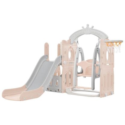 Swing Sets |  5 in 1 Toddler Slide and Swing Set with Basketball Hoop Sports & Fitness Swing Sets