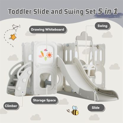 Swing Sets |  5 in 1 Toddler Slide & Swing Set,Kids Playground Climber Slide Playset Sports & Fitness Swing Sets