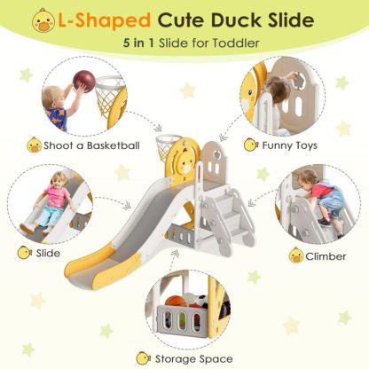 Swing Sets |  5 in 1 Yellow Toddler Slide, Slide for Toddlers Age 1-3, Indoor Outdoor Backyard Playground Cute Duck Theme Baby Slide Toy Sports & Fitness Swing Sets