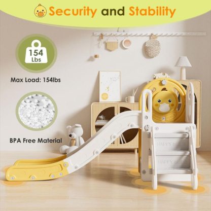 Swing Sets |  5 in 1 Yellow Toddler Slide, Slide for Toddlers Age 1-3, Indoor Outdoor Backyard Playground Cute Duck Theme Baby Slide Toy Sports & Fitness Swing Sets