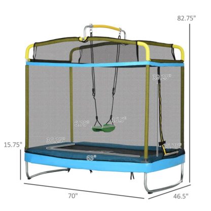 Swing Sets |  6.9′ Kids Trampoline with Enclosure, Swing, Gymnastics Bar, Toddler Trampoline for Outdoor/Indoor Use, Light Blue Sports & Fitness Kids