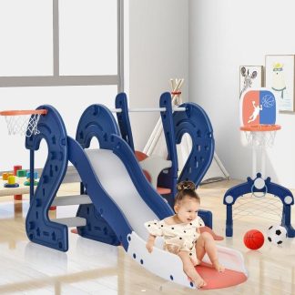 Swing Sets |  6 in 1 Slide & Swing Set,Soccer Goal,Basketball Hoops, Ring-Toss Game – Blue Sports & Fitness Swing Sets