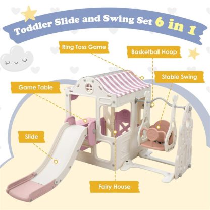 Swing Sets |  6 in 1 Toddler Slide and Swing Set Sports & Fitness Swing Sets