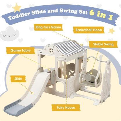 Swing Sets |  6 in 1 Toddler Slide & Swing Set,Kids Playground Climber Slide Playset Sports & Fitness Swing Sets