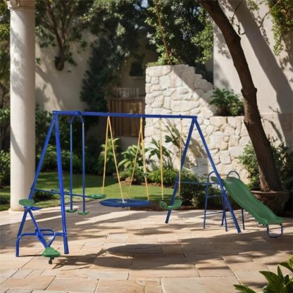 Swing Sets |  616 lbs Swing Set, 5 in 1 Heavy-Duty A-Frame Stand Outdoor Playset – Blue Sports & Fitness Swing Sets