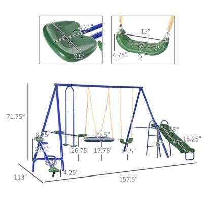 Swing Sets |  616 lbs Swing Set, 5 in 1 Heavy-Duty A-Frame Stand Outdoor Playset – Blue Sports & Fitness Swing Sets