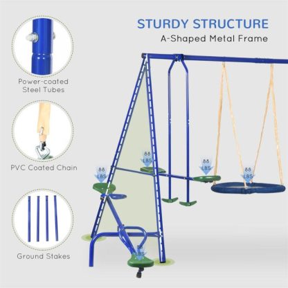 Swing Sets |  616 lbs Swing Set, 5 in 1 Heavy-Duty A-Frame Stand Outdoor Playset – Blue Sports & Fitness Swing Sets