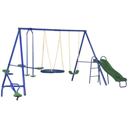 Swing Sets |  616 lbs Swing Set, 5 in 1 Heavy-Duty A-Frame Stand Outdoor Playset – Blue Sports & Fitness Swing Sets