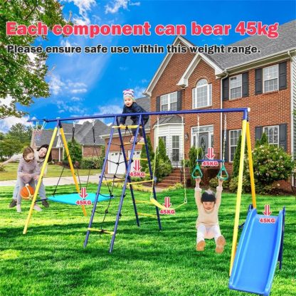 Swing Sets |  7 in 1 Kids Backyard Outdoor Heavy-Duty Metal Swing Set with Slide – 7-In-1 Sports & Fitness Swing Sets