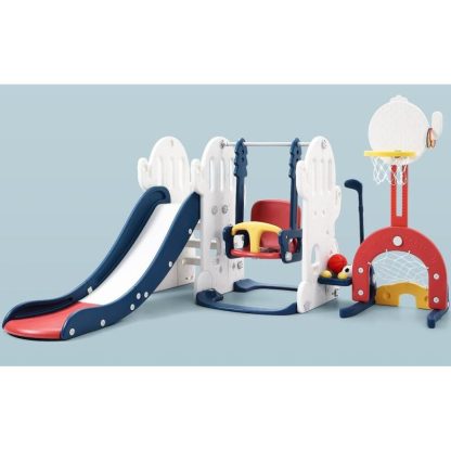 Swing Sets |  7 in 1 Toddler Slide and Swing Set Sports & Fitness Blue/Green/Grey