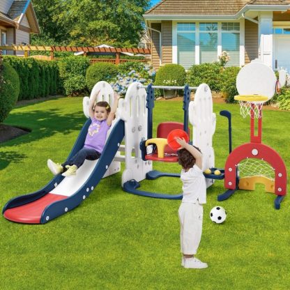 Swing Sets |  7 in 1 Toddler Slide and Swing Set Sports & Fitness Blue/Green/Grey